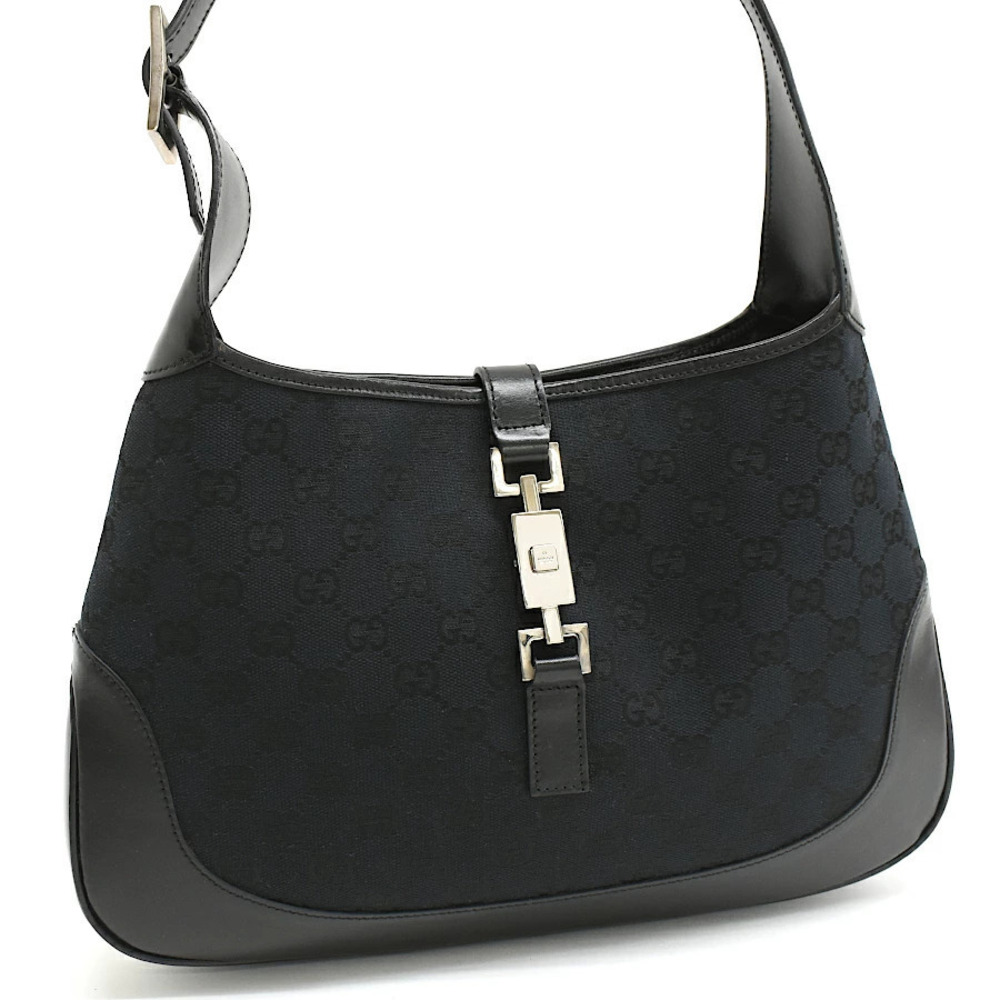 Gucci Jackie Shoulder Handbag GG Canvas Black Leather